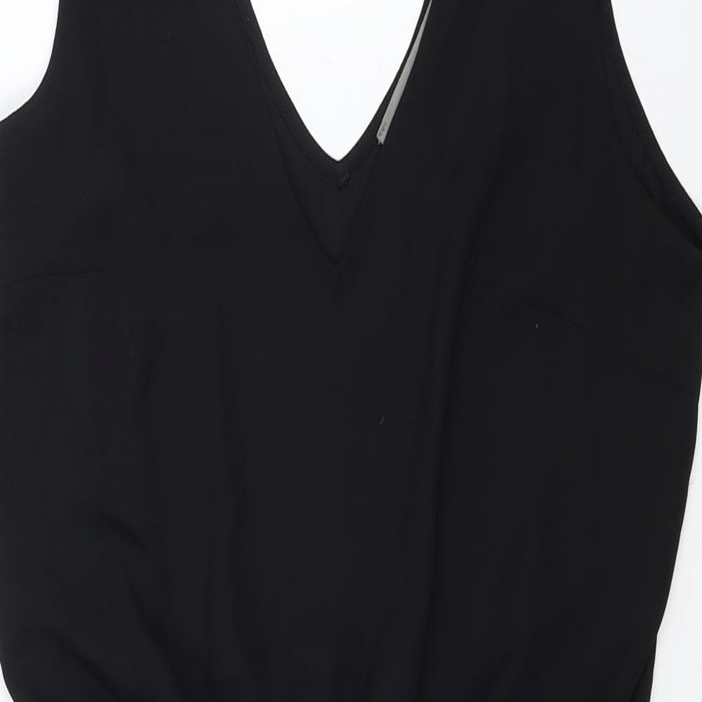 Oasis Womens Black Floral Polyester Fit & Flare Size 10 V-Neck Tie