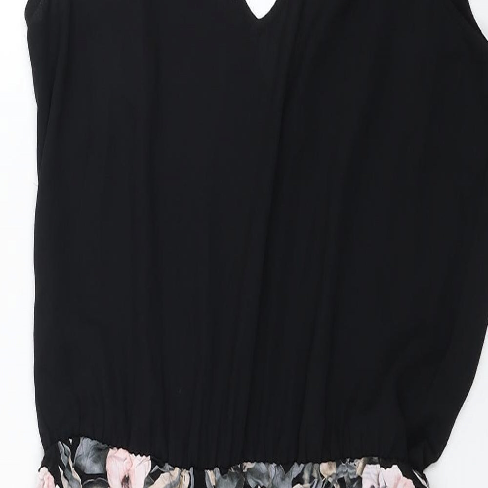 Oasis Womens Black Floral Polyester Fit & Flare Size 10 V-Neck Tie