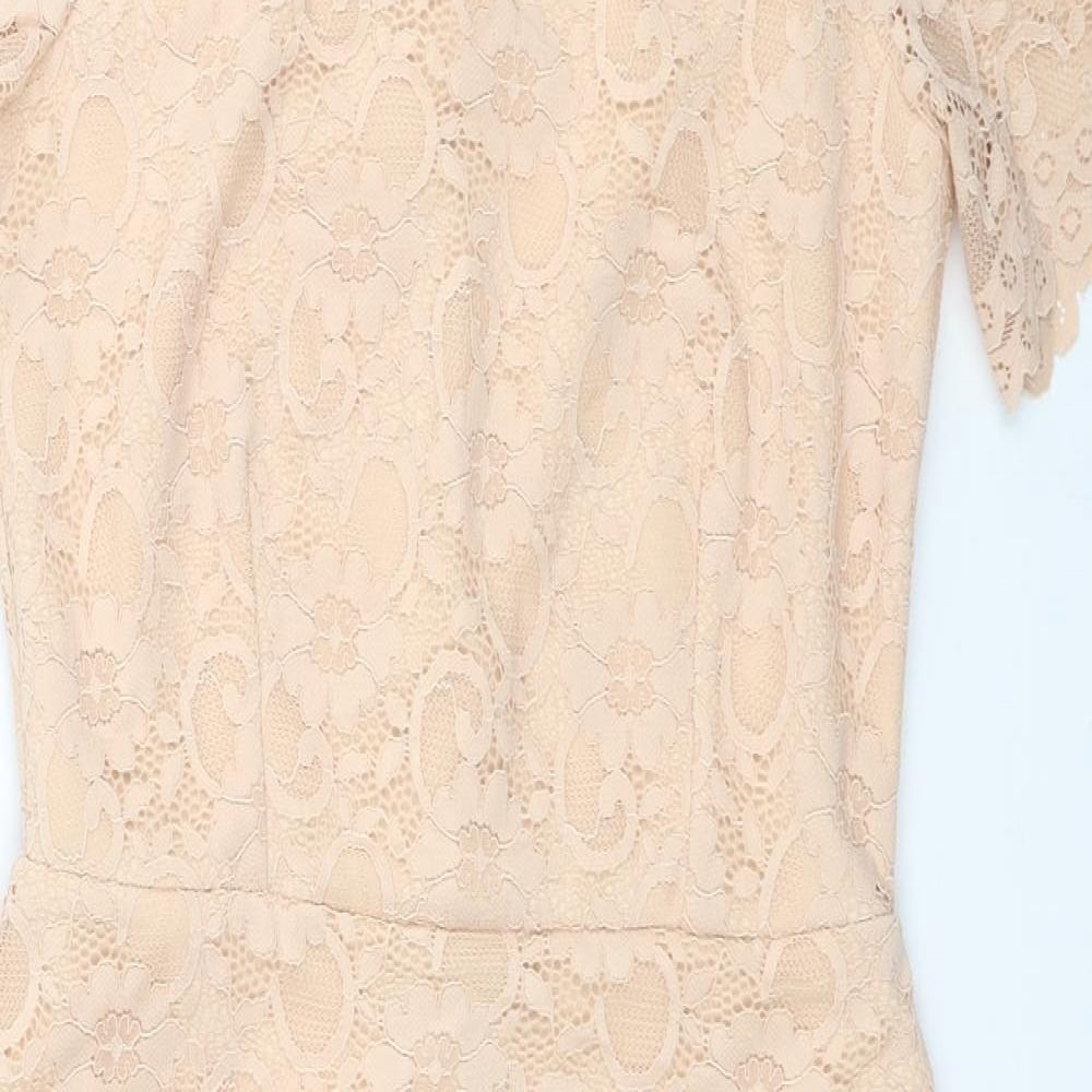 ASOS Womens Beige Floral Polyester Pencil Dress Size 10 Round Neck Zip