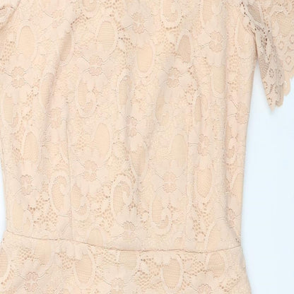 ASOS Womens Beige Floral Polyester Pencil Dress Size 10 Round Neck Zip