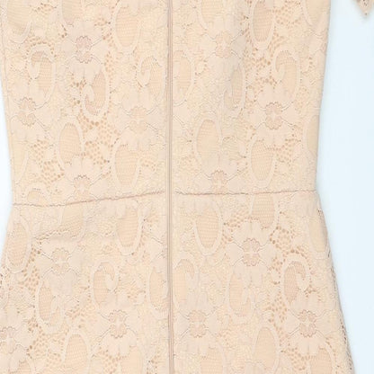 ASOS Womens Beige Floral Polyester Pencil Dress Size 10 Round Neck Zip