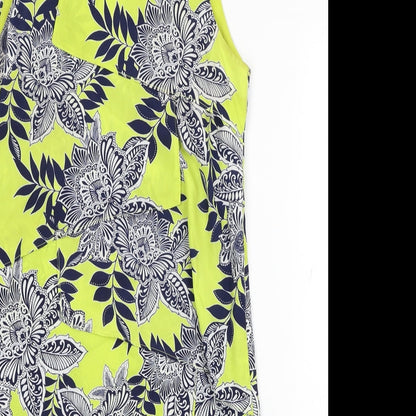 M&Co Womens Green Floral Polyester Sheath Size 8 Boat Neck Button