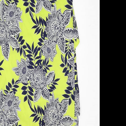 M&Co Womens Green Floral Polyester Sheath Size 8 Boat Neck Button