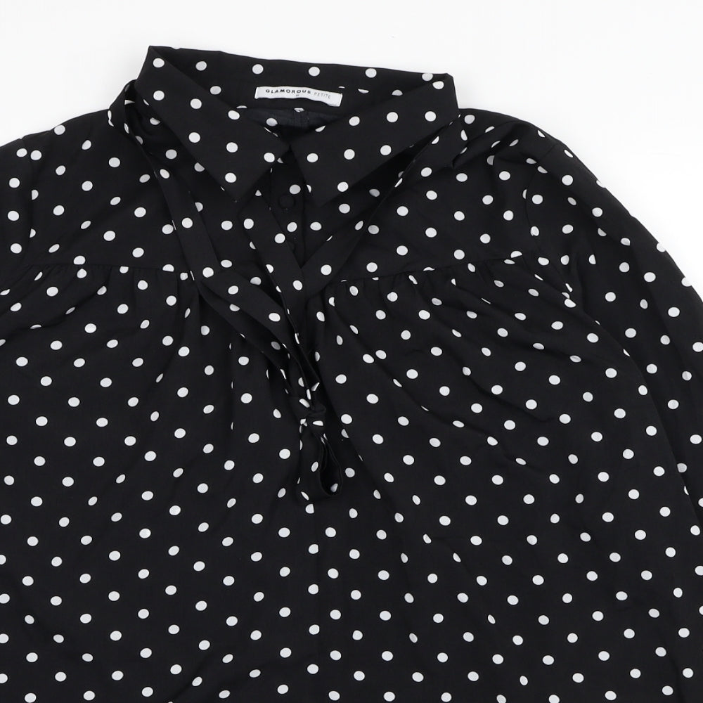 Glamorous Womens Black Polka Dot Polyester Shirt Dress Size M Collared Button