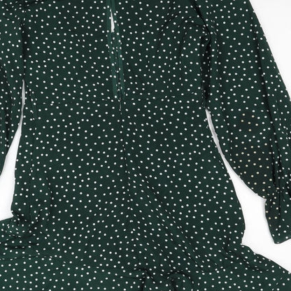 SheIn Womens Green Polka Dot Polyester Skater Dress Size S V-Neck Button