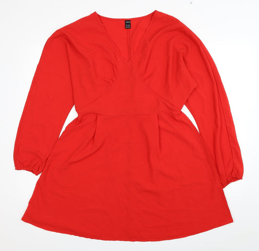 SheIn Womens Red Polyester Fit & Flare Size L V-Neck Pullover