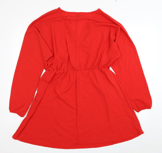 SheIn Womens Red Polyester Fit & Flare Size L V-Neck Pullover