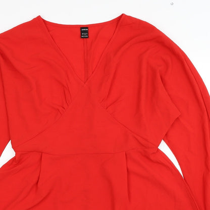 SheIn Womens Red Polyester Fit & Flare Size L V-Neck Pullover