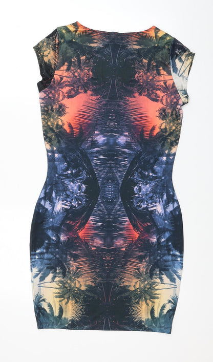 River Island Womens Multicoloured Floral Polyester Bodycon Size 10 Scoop Neck Pullover