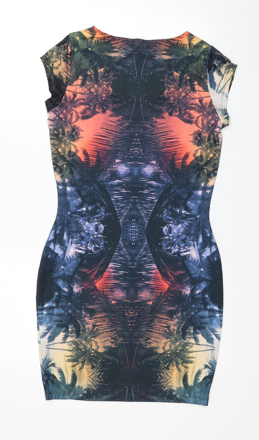 River Island Womens Multicoloured Floral Polyester Bodycon Size 10 Scoop Neck Pullover
