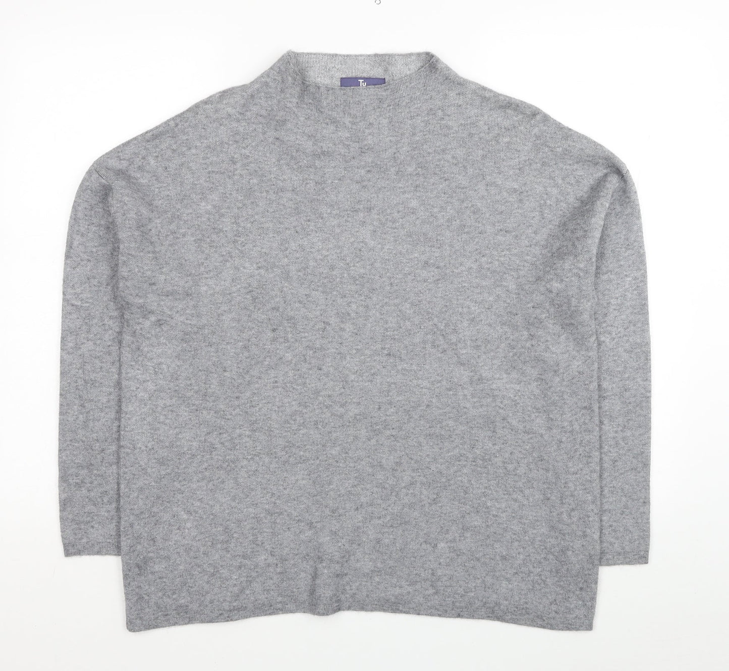 TU Womens Grey Mock Neck Viscose Pullover Jumper Size 14