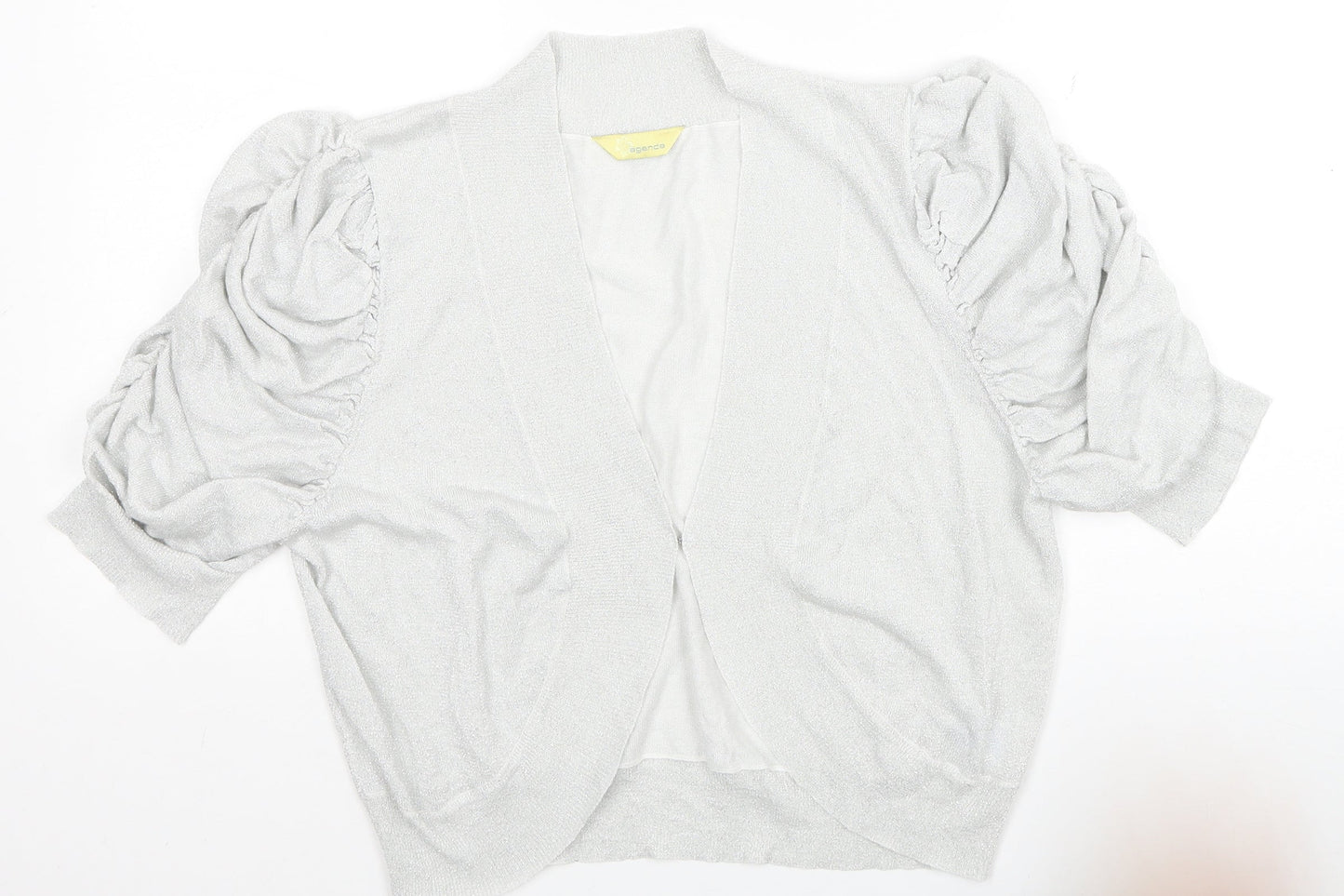 Agenda Womens Silver V-Neck Viscose Cardigan Jumper Size 18 - Ruched Sleeves