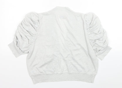 Agenda Womens Silver V-Neck Viscose Cardigan Jumper Size 18 - Ruched Sleeves