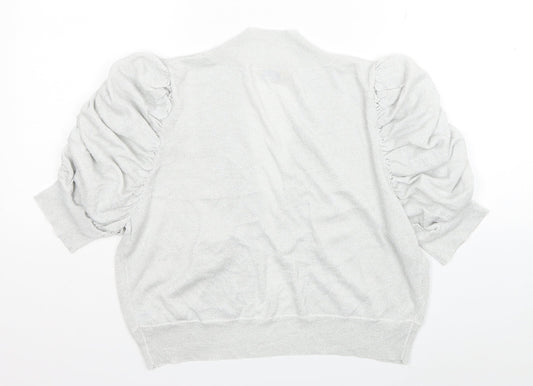 Agenda Womens Silver V-Neck Viscose Cardigan Jumper Size 18 - Ruched Sleeves