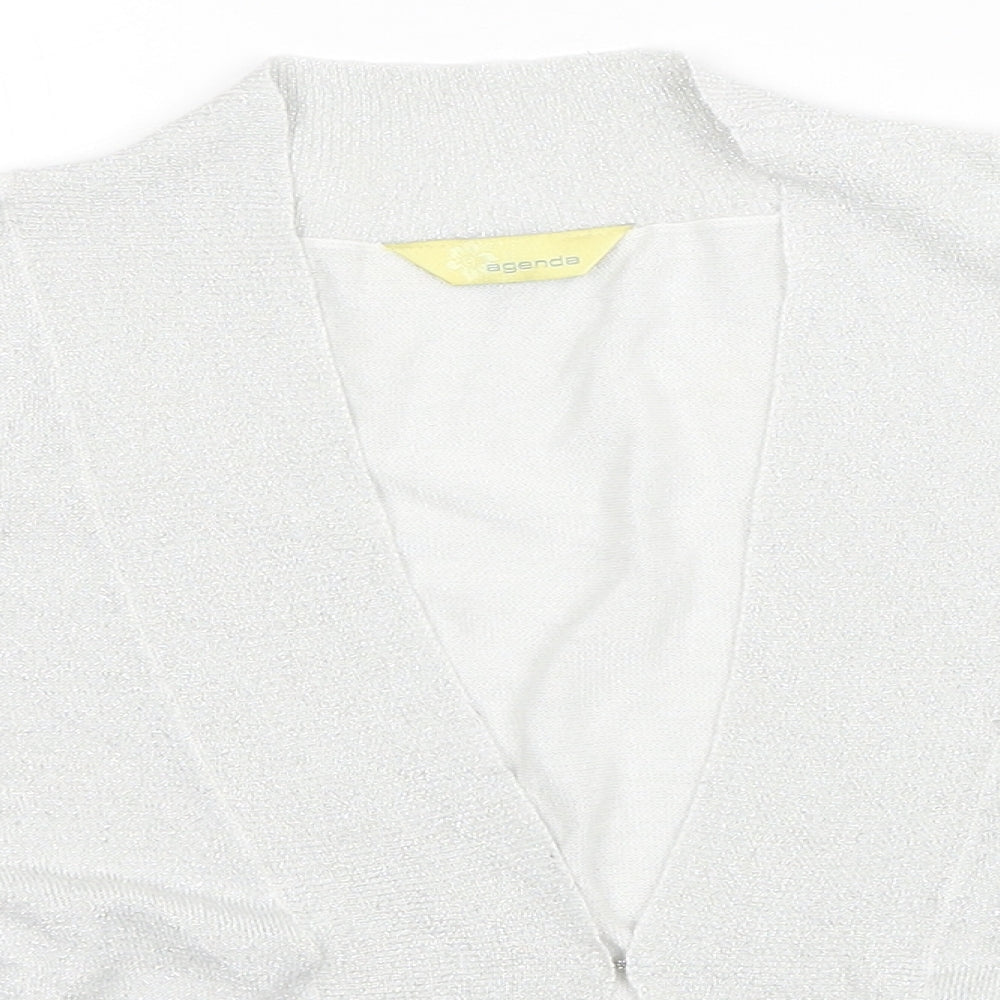 Agenda Womens Silver V-Neck Viscose Cardigan Jumper Size 18 - Ruched Sleeves
