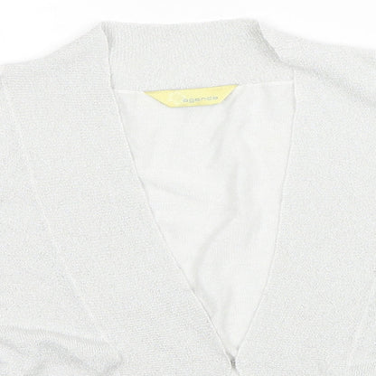 Agenda Womens Silver V-Neck Viscose Cardigan Jumper Size 18 - Ruched Sleeves