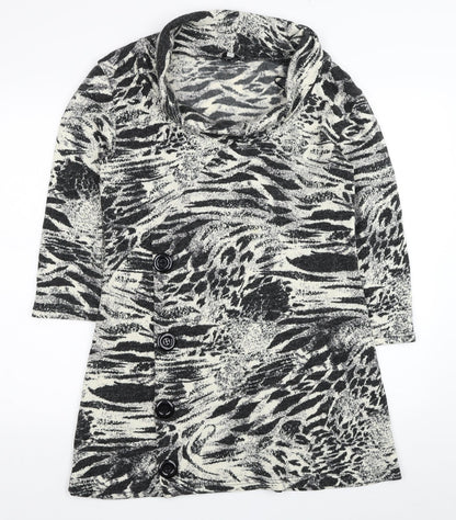 Ann Marie Womens Black Animal Print Acrylic Tunic Blouse Size L Roll Neck