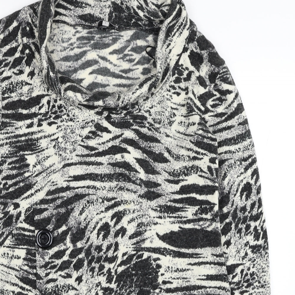 Ann Marie Womens Black Animal Print Acrylic Tunic Blouse Size L Roll Neck
