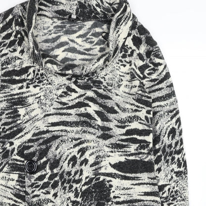 Ann Marie Womens Black Animal Print Acrylic Tunic Blouse Size L Roll Neck