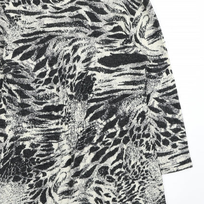 Ann Marie Womens Black Animal Print Acrylic Tunic Blouse Size L Roll Neck