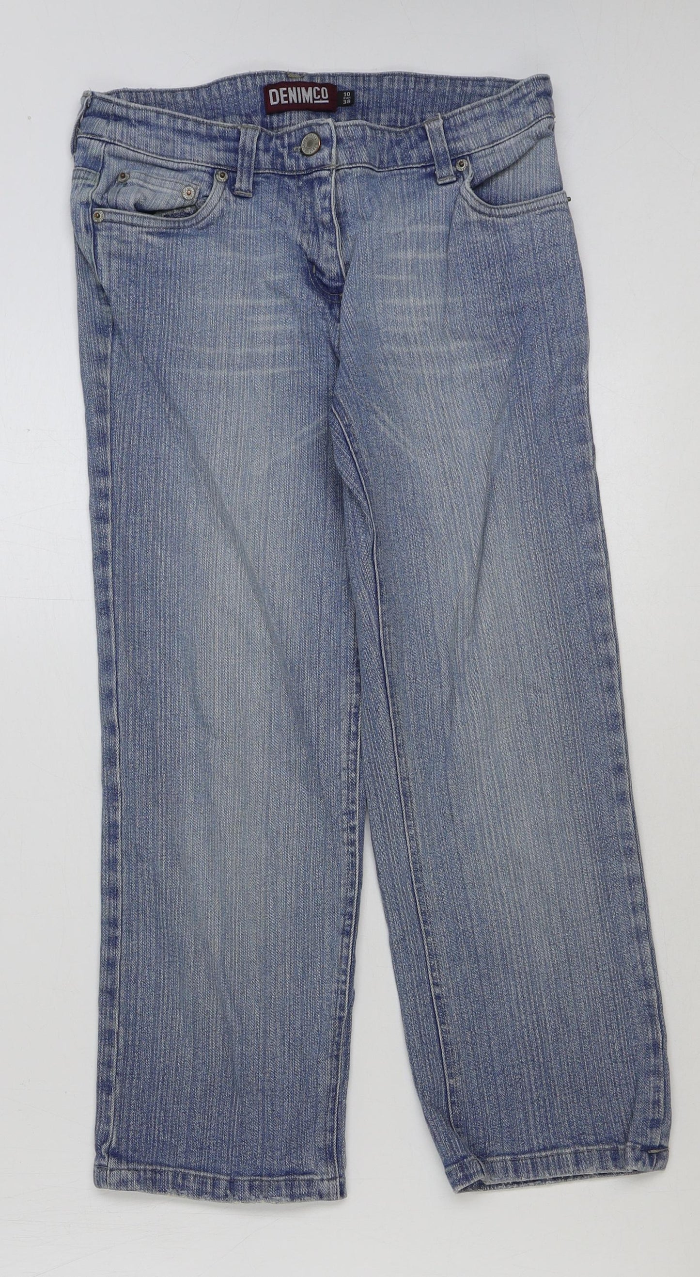Denim & Co. Womens Blue Cotton Cropped Jeans Size 10 L23 in Regular Button