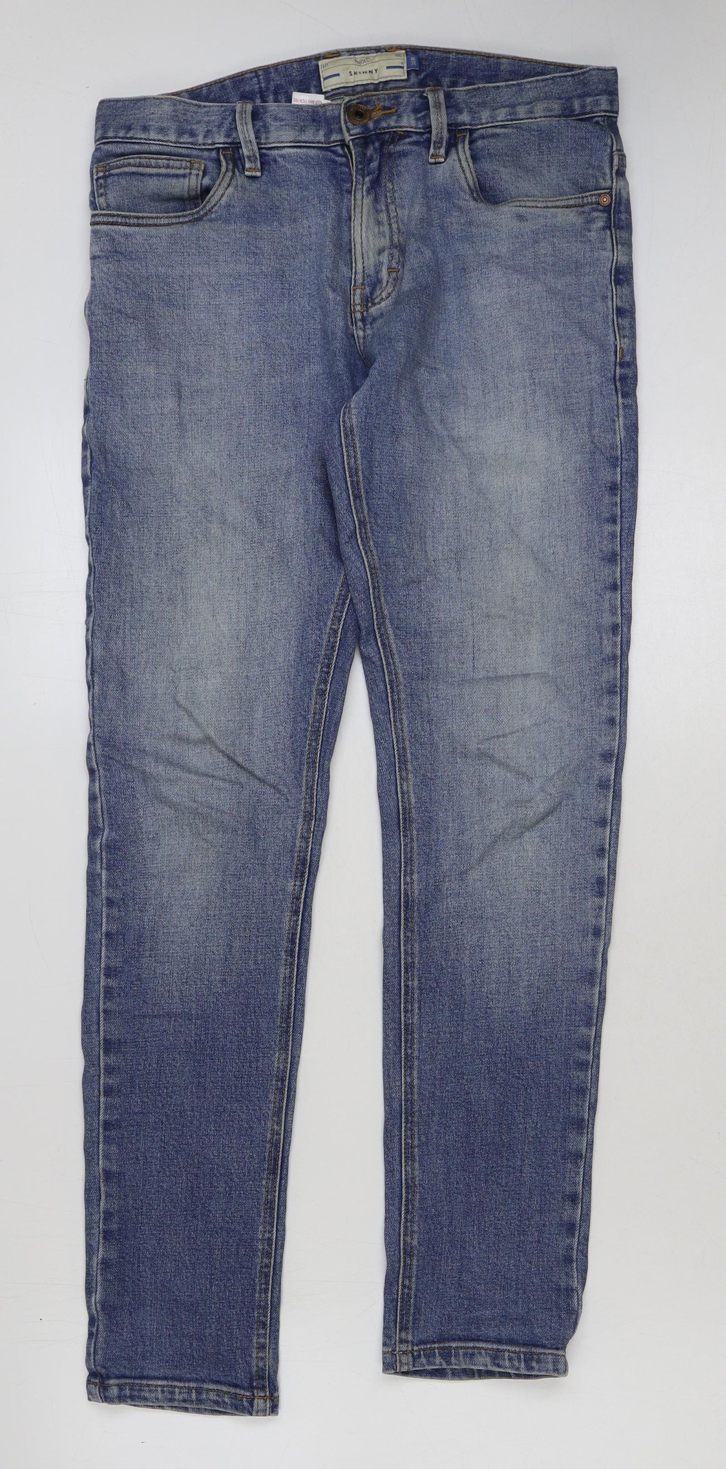 Marks and Spencer Mens Blue Cotton Skinny Jeans Size 30 in L32 in Regular Button