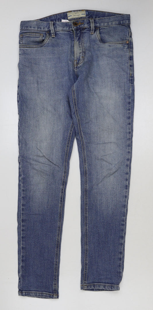 Marks and Spencer Mens Blue Cotton Skinny Jeans Size 30 in L32 in Regular Button