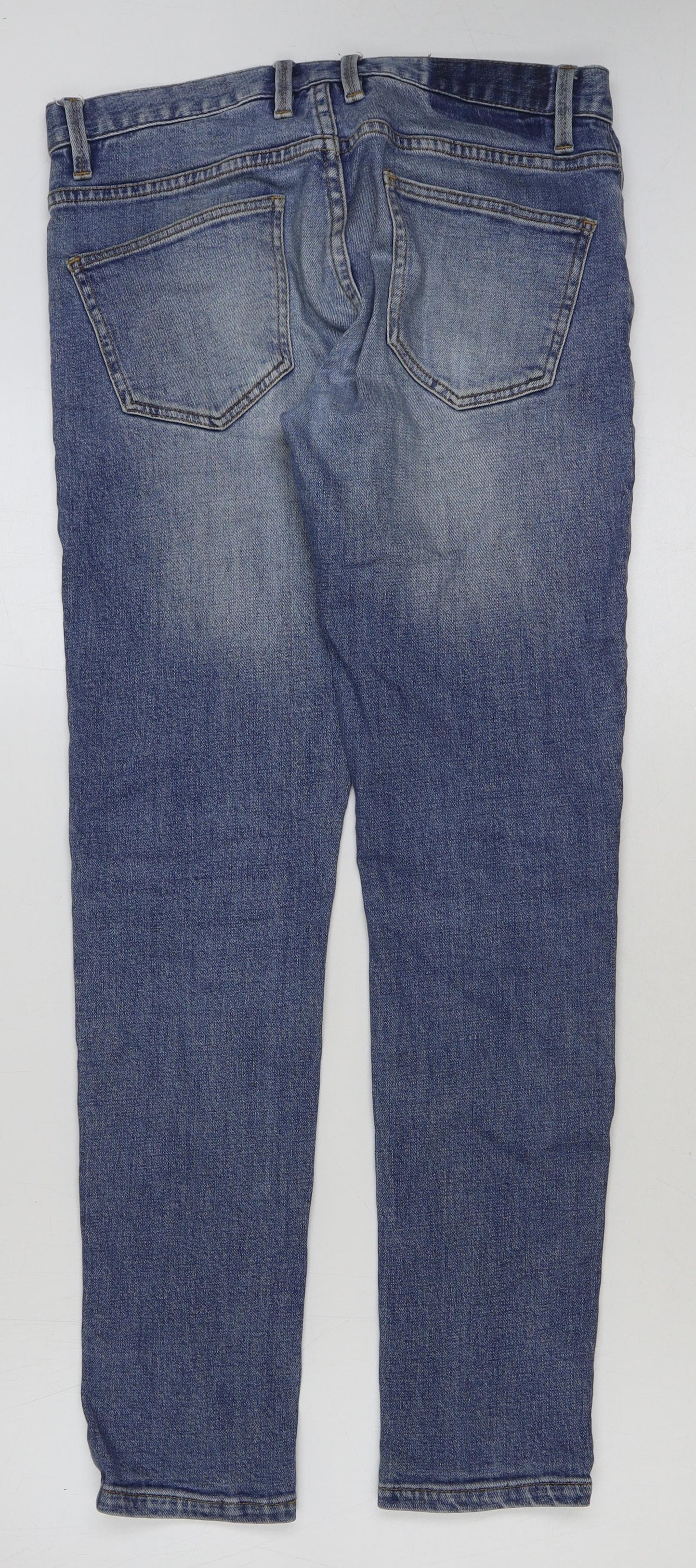 Marks and Spencer Mens Blue Cotton Skinny Jeans Size 30 in L32 in Regular Button