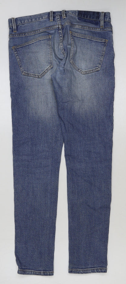 Marks and Spencer Mens Blue Cotton Skinny Jeans Size 30 in L32 in Regular Button