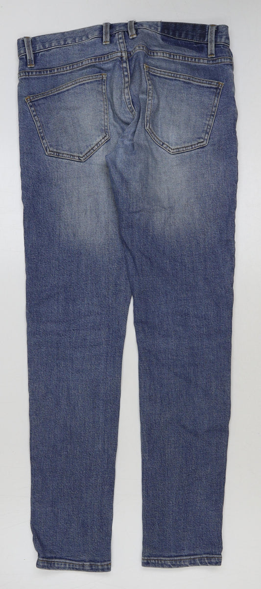 Marks and Spencer Mens Blue Cotton Skinny Jeans Size 30 in L32 in Regular Button