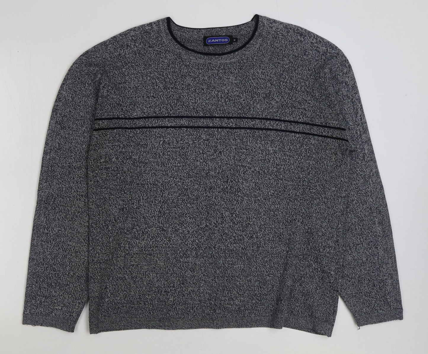 Zantos Mens Grey Round Neck Acrylic Pullover Jumper Size M