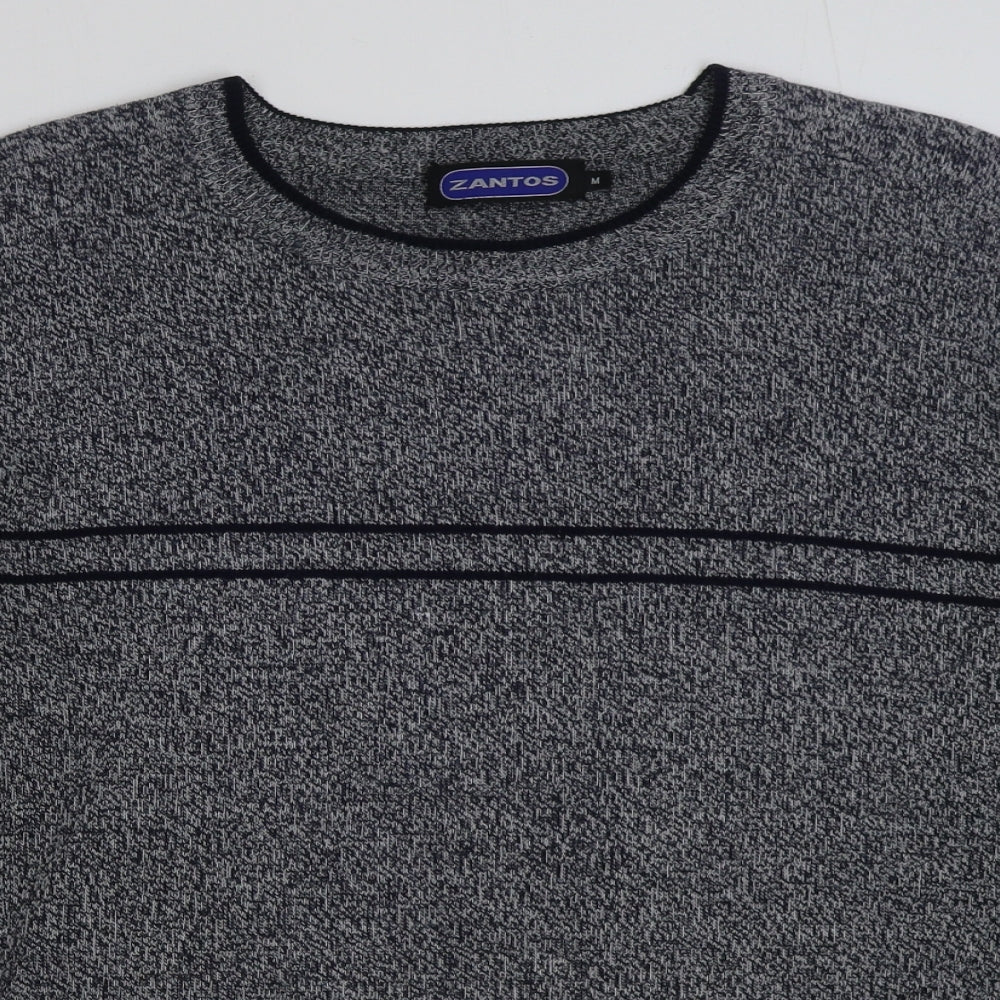 Zantos Mens Grey Round Neck Acrylic Pullover Jumper Size M