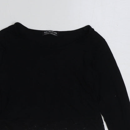 Select Girls Black Viscose Cropped T-Shirt Size 12-13 Years Scoop Neck Pullover - Lace Detail