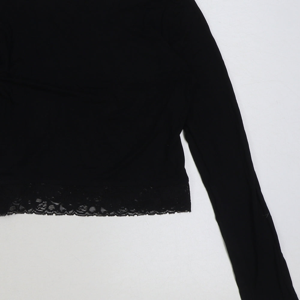 Select Girls Black Viscose Cropped T-Shirt Size 12-13 Years Scoop Neck Pullover - Lace Detail