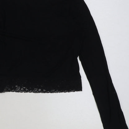 Select Girls Black Viscose Cropped T-Shirt Size 12-13 Years Scoop Neck Pullover - Lace Detail