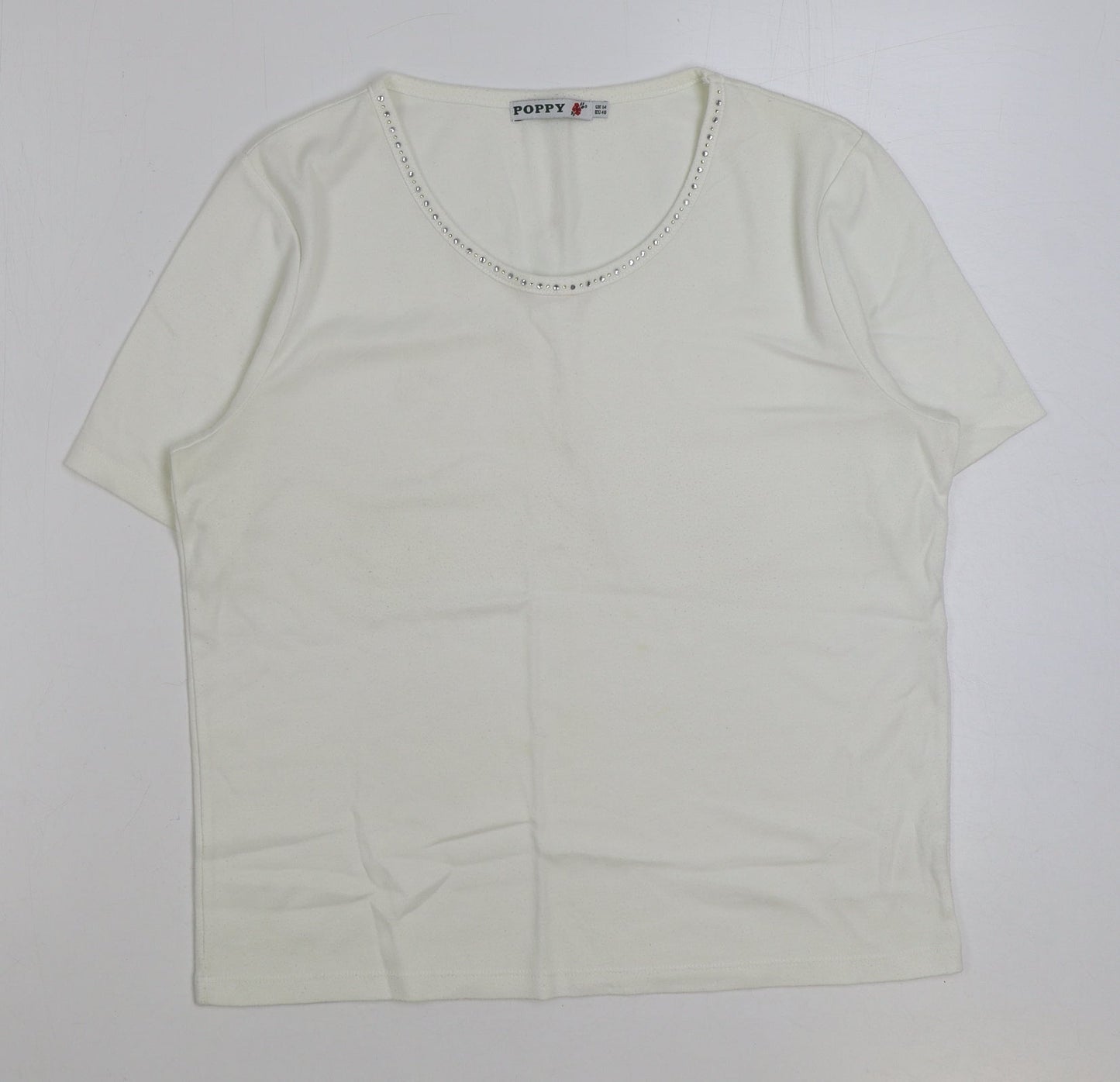 Womens UK Size 14 Poppy White Basic T-Shirt