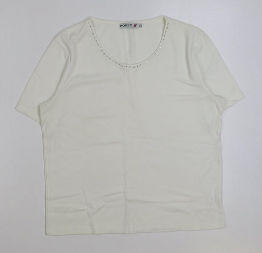 Womens UK Size 14 Poppy White Basic T-Shirt