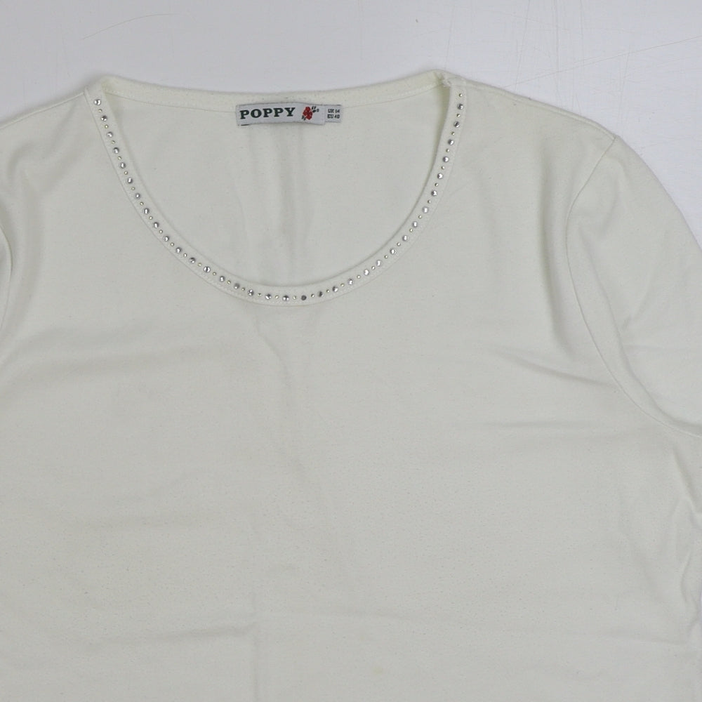 Womens UK Size 14 Poppy White Basic T-Shirt