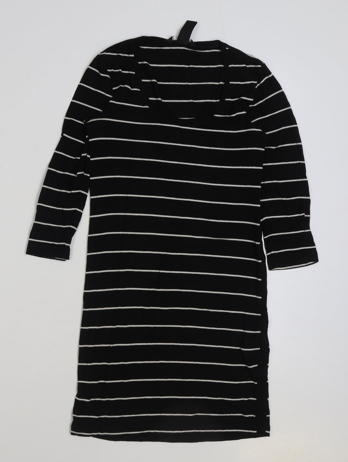 H&M Womens Black Striped Polyester A-Line Size XS Scoop Neck Pullover
