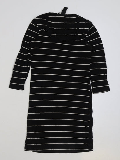 H&M Womens Black Striped Polyester A-Line Size XS Scoop Neck Pullover