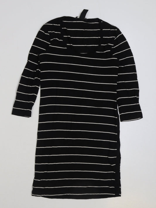 H&M Womens Black Striped Polyester A-Line Size XS Scoop Neck Pullover