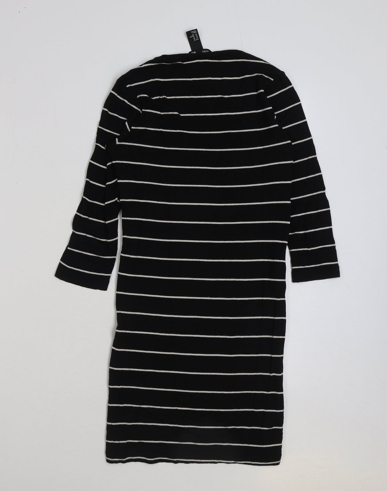 H&M Womens Black Striped Polyester A-Line Size XS Scoop Neck Pullover