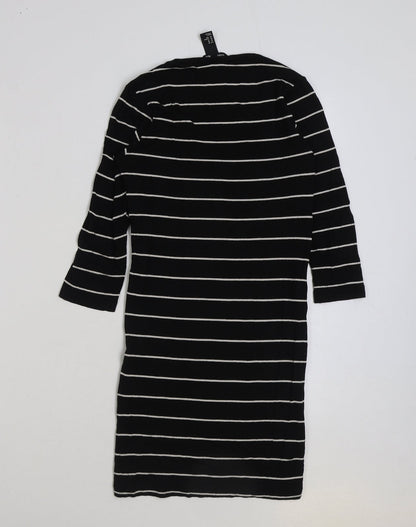 H&M Womens Black Striped Polyester A-Line Size XS Scoop Neck Pullover
