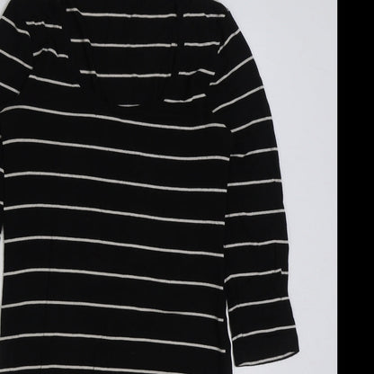 H&M Womens Black Striped Polyester A-Line Size XS Scoop Neck Pullover