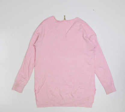 Grecelle Womens Pink V-Neck Acrylic Pullover Jumper Size S