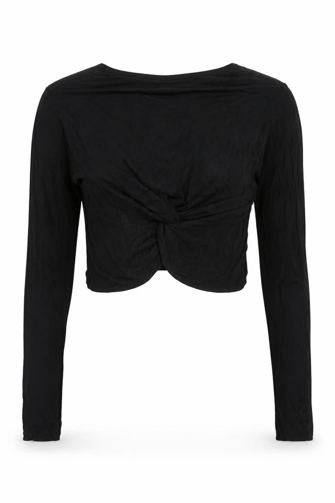 Womens UK Size 10 PRETTYLITTLETHING Black Cropped T-Shirt