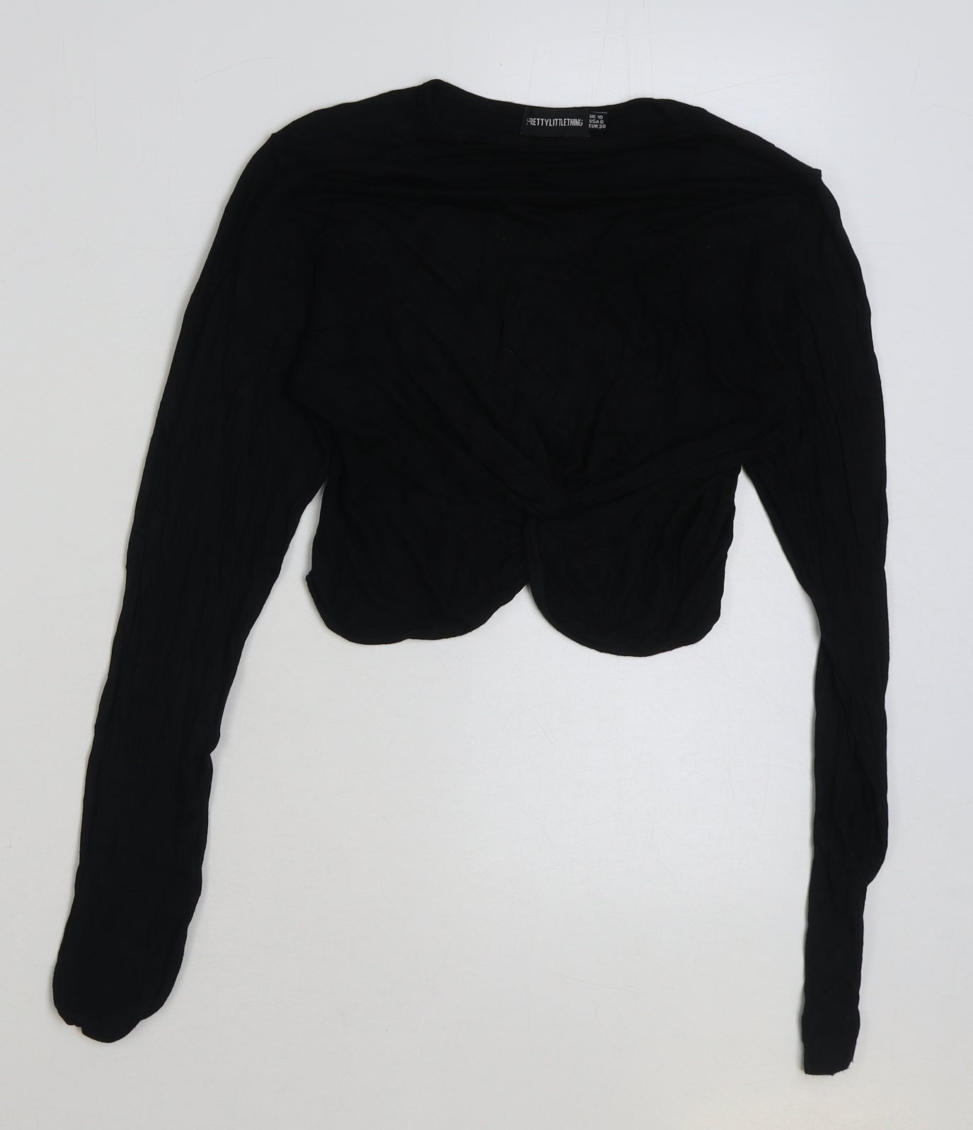 Womens UK Size 10 PRETTYLITTLETHING Black Cropped T-Shirt