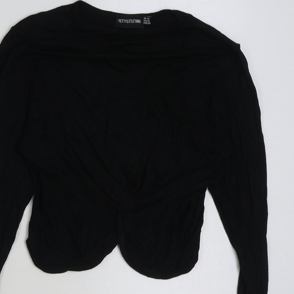Womens UK Size 10 PRETTYLITTLETHING Black Cropped T-Shirt