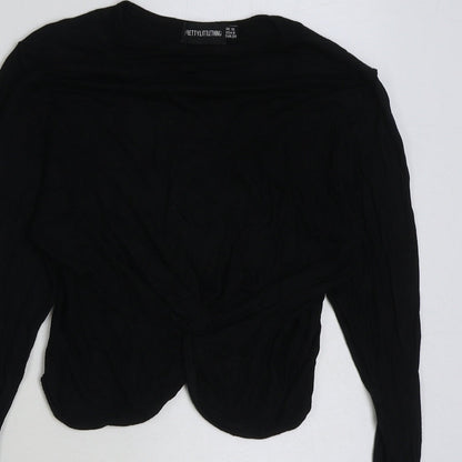 Womens UK Size 10 PRETTYLITTLETHING Black Cropped T-Shirt