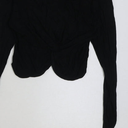 Womens UK Size 10 PRETTYLITTLETHING Black Cropped T-Shirt